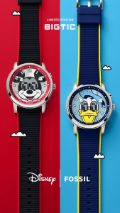 Fossil Gent LE1233 Disney Limited Edition Donald Duck 42mm Big Tic Watch Blue Sunray Dial Blue/Yellow Silicone Band