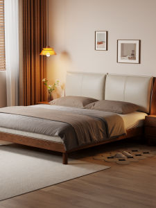 DONGMU | Modern Minimalist Double Bed Oak Wood Leather Upholstery