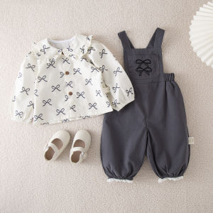 ชุดเดรสแขนกุดลายผีเสื้อสำหรับเด็กผู้หญิง ชุดเด็ก ชุดสองชิ้น ฤดูใบไม้ร่วง 2024 ผ้าฝ้าย สไตล์เกาหลี ชุดเด็กผู้หญิง