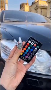 Đèn Led xi nhan xe máy đổi màu bằng remote LED chân T10 Bộ 2 đèn Led T10 RGB 16 màu kèm Remote điều khiển lắp đèn biển số cốp sau sương mù