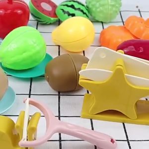 21 PCS Mix Match Kid Wooden Cutting Fruit Chipper Playset Kitchen Pretend Play Girl Learning Montessori Toy Mainan Dapur
