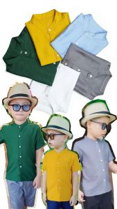 Áo sơ mi cổ tàu cho bé trai bé gái thanh lịch từ thương hiệu Luxry với chất vải đũi tre an toàn cho da