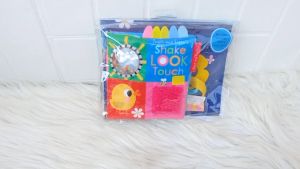 [Make Believe] Shake Look Touch Cloth Book (buku kain) with rattle teether mirror touchy-feely crinkly sound