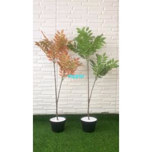 Pohon Artificial Daun Willow X2 Merah & Hijau Semilatex Pot Dasar Hitam Dekorasi Rumah Aesthetic