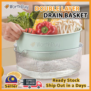[1PC] Worthbuy Double Layer Drain Basket Washing Basket 双层沥水篮 Strainer Basin Bakul Penapis Sayur Storage Basket Besin
