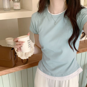 SUHUIQIAN | Green Layered Effect Top Short Sleeve Summer 2026 New Style