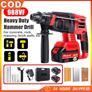 MUWEI Dual battery 988VF 6.0Ah Rotary Hammer Drill Brushless Heavy Duty Cordless Battery Electric Drill Impact Drill Demolition Kit Handheld Powerful Chisel Impact Hammer Drilling Concrete Rock Brick Wall Hammer Drill Tool Set