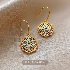 New Chinese Style Monet Garden Oil Painting Earrings Luxury Sensation Elegant Vintage Large Size Ear Jewelry Accessories