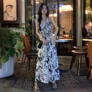 Elegant V-Neck Floral Print Summer Dress Womens Strapless Gown Slimming High Waist Knitted Casual Style Chinese Manufacturer