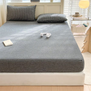 100% Cotton Plain Washed Bedding Sheet Simple Striped Pattern Duvet Cover Protector Case for 1.8m Bed Color Woven Bed Skirt