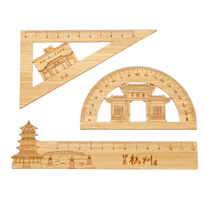 Creative Bamboo Carving Ruler Set Scenic Spot Souvenir Student Gift Travel Keepsake Yuzhou Zhejiang China Cultural Stationery