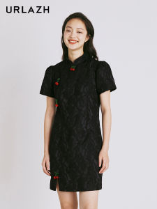 Elegant Black Short Sleeve Qipao Dress Retro Chinese Style Summer New Arrival Womens Fashionable Dress by URLAZH