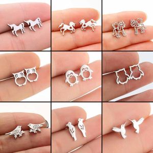 Cute Penguin Bird Stud Earrings Women Cartoon Stainless Steel Unicorn Piercing Jewelry Girls Student Daily Earring Accessories