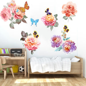 Self-Adhesive Wall Stickers Peony Flower Decorative Paper Waterproof PVC Living Room Bedroom Decoration Privacy Covering