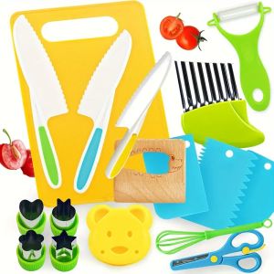 XMSJ | 9/13/17Pcs Kids Safe Plastic Knife Set Toddler Kitchen Baking Tools Children Cutting Board Fruit Cutter Montessori Cooking Kit
