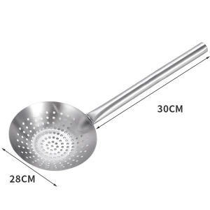 Extra Thick 304 Stainless Steel Large Strainer Home Commercial Use Super Large Thickened Water Oil Control Wood Handle Extended Handle Oil Drum Strainer