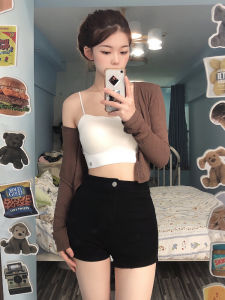 กางเกงขาสั้นยีนส์เอวสูง กระโปรงสั้น ฤดูใบไม้ผลิและฤดูร้อน สีดำ กระโปรงสั้นสำหรับเต้นรำแจ๊ส กระโปรงสั้นสำหรับผู้หญิง