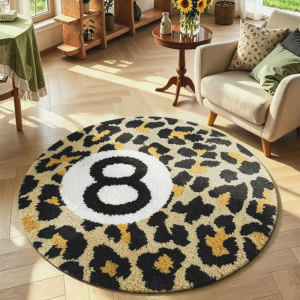 VIKAMA Cartoon Leopard Pattern Round Rug Soft Non Slip Mat Bedroom Vanity Table Living Room Sofa Home Decor