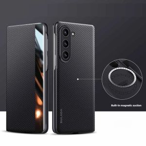 Smart Window Carbon Fiber Texture Magnetic Phone Case with Card Holder for Samsung Galaxy Z Fold 8 Ultra 7 6 5 4 5G Flip Cover