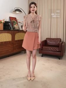 Ruffled Decorative Vintage Print Chiffon Blouse for Summer Women