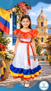 United Nation Colombia Venezuela Traditional Gown Dress Costume for Kids Girl National Attire for UN Events