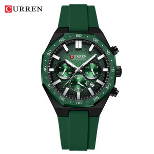 Đồng Hồ Thể Thao Nam CURREN Chronograph Kim Dạ Quang Lịch Tự Động Dây Đeo Silicon Đen Máy Quartz Nhẹ 82g Dành Cho Người Sống Năng Động