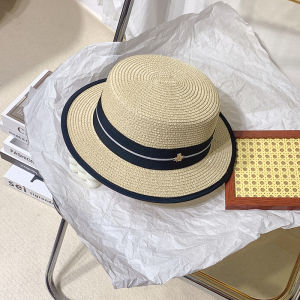 Straw Hat Womens Summer Beach Seaside Vacation Sun Hat Sun Protection Sun Hat Top Hat Small Head Circumference Flat Straw Hat