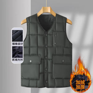 Áo Khoác Ngoài Mùa Đông Dày Dặn Cho Nam Áo Vest Lót Lông Cừu Cổ Chữ V Khóa Kéo Thường Ngày Cho Người Lớn Tuổi