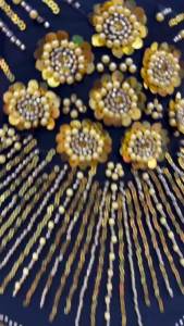 Vải Ren Pháp Đính Hạt Vàng 5 Thước Lưới Sequin Cao Cấp Dành Cho Váy Cưới Nữ Phong Cách Châu Phi Lưới May Nigeria