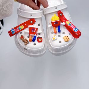 8Pcs/Set Crocs Jibbitz Charms Removable 3D Cartoon French Fries Biscuits Food Shoe Buckle Decoration for Crocs