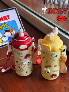 Cute Snoopy 316 Stainless Steel Straw Water Bottle for School Children Students Girls Insulated Cup Beverage Container 480ml