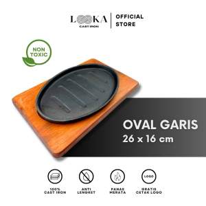 Looka Cast Iron Hot Plate / Piring Steak Model Oval Garis 26 x 16 cm