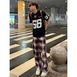 LIUBU | American Retro Lazy Plaid Loose Fit Pants Cleanfit Flared Legs Trousers