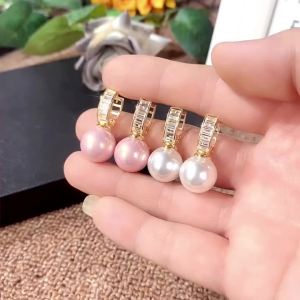 Huitan Sweet Pink/White Imitation Pearl Earrings for Women Gold Color Luxury Trendy Female Simulated Pearl Earrings Hot Jewelry
