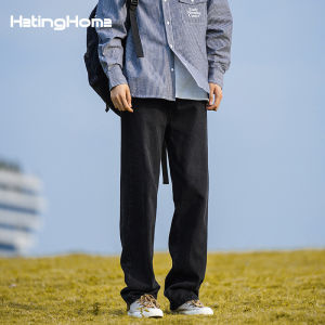 HetingHOME | Hetinghome Loose Straight Leg Mens Jeans Trendy American Style Couples Denim Pants Mid Waist Zipper Closure Casual Cotton Blend