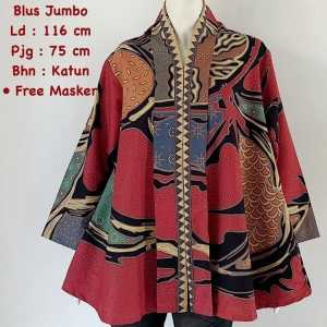 Blouse Rengganis Batik Cap Solo Trend Masa Kini Atasan Wanita Dewasa Jumbo Elegan Bahan Katun Halus Ld 116cm - DRUPADI BATIK
