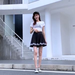 Rok Olahraga List Wanita Bahan Scuba Skirt pendek Senam Zumba Gym Outdoor Berkualitas Tebal Nyaman