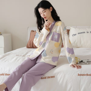 MiiOW | Áo ngủ cotton dài tay cổ chữ V quần dài dễ thương hoạt hình cho nữ Bộ đồ ngủ mùa thu MiiOW Pure Cotton Sleepwear