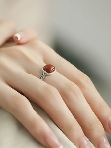 Retro South Red Lace Sugar Ring Womens New Chinese Style Court Light Luxury Hollow out Old Fashioned Ring Versatile Gift
