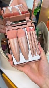 MD-K191 Set Kuas Make Up Portable Plus Cermin Rias / Makeup Brush Set 5IN1 With Box Brush Foundation