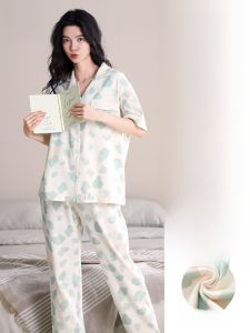 MiiOW | Pure Cotton Three-piece Cat Woman Summer Lightweight Short Sleeve Loose Sleepwear Pantsuit For Casual Outerwear Home Comfort