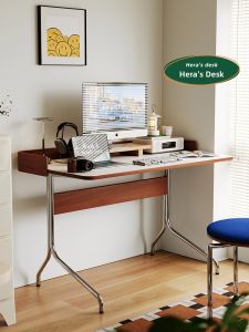 NANGUAHEZI | Vintage Oak & Steel Nordic Bauhaus Style Office Desk