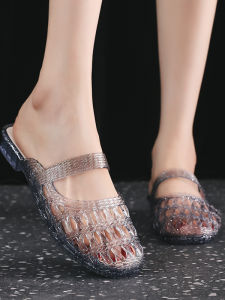 รองเท้าแตะพื้นแบนแบบสวมหัวระบายอากาศสำหรับใส่ในบ้านในช่วงฤดูร้อนปี 2025 รองเท้าแตะแบบสวมหัวแบบสวมหัวสำหรับผู้หญิง พื้นรองเท้าแบบสวมหัวระบายอากาศแบบลำลอง
