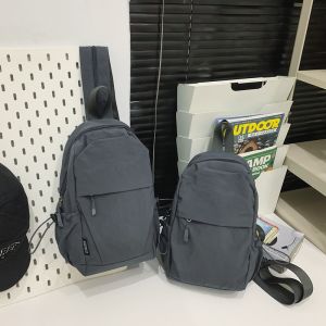 LUSUO | Mens Travel Lightweight Crossbody Bag Double Shoulder Backpack Chest Bag Casual Style Nylon Material Zipper Closure Leisure Scene