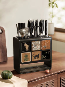 Meisda 2024 New Kitchen Multi-Function Knife Holder Storage Rack Integrated Chopsticks Tube Carbon Steel Kitchen Storage Shelf