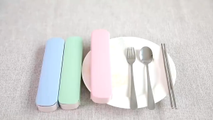 Food Grade 3 in 1 Korean Style Portable Stainless Steel Cutlery Set Chopsticks Spoon Fork with Case