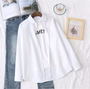 KEMEJA WANITA POLOS IMPORT KOREA TERLARIS WARNA PUTIH LENGAN PANJANG UKURAN M L XL XXL XXXL