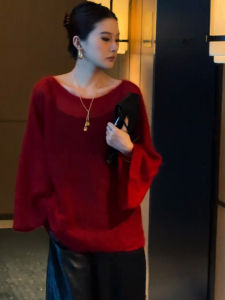 Christmas Atmosphere Lazy Style Red round Neck Sweater Womens Autumn Winter Long Sleeve Loose White Korean Knitted Top