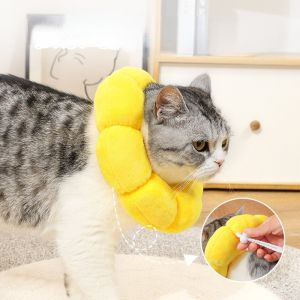 Adjustable Pet Sunflower Cone Collar Elizabeth Collar Pet Protection Collar Cotton Blend Cat Circle