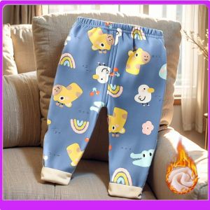 Warm Fleece Lined Childrens Pants Cute Base Layer Trousers for Autumn Winter Small Medium Kids Cozy Baby Bottoms